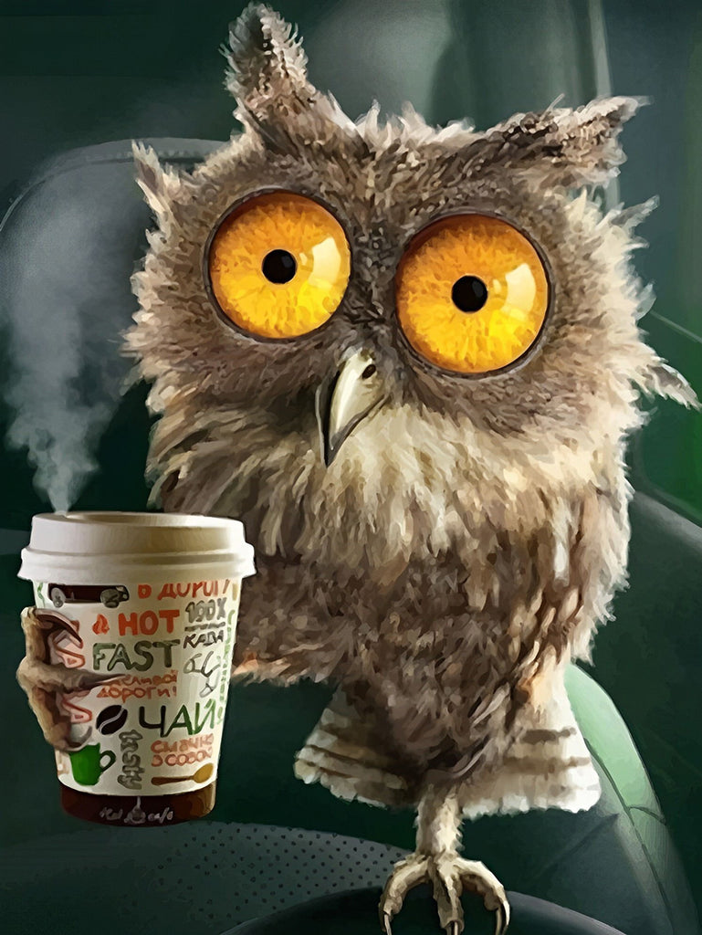 Koffie Drinkende Uil Schilderen op Nummers