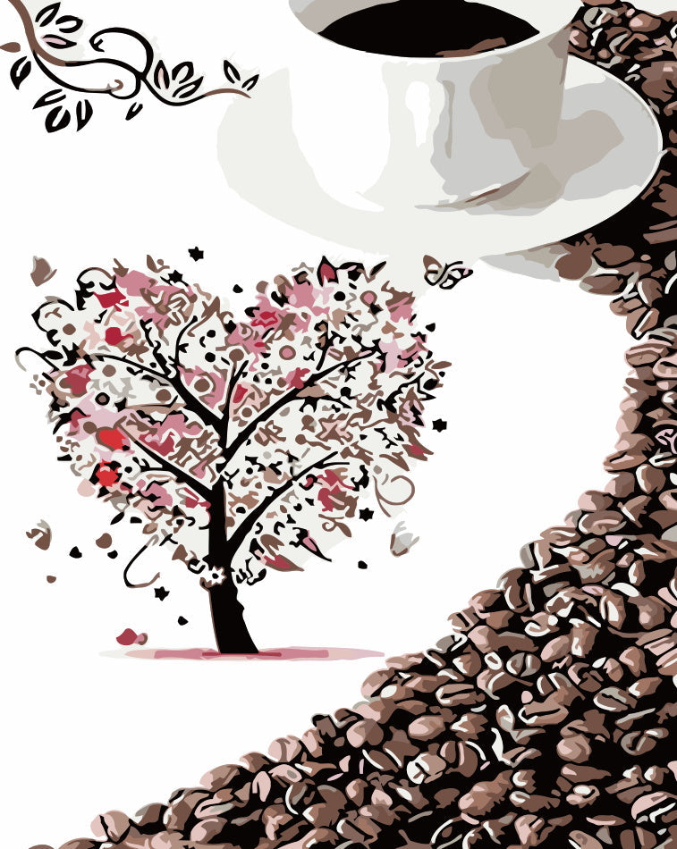 Koffie en Hartboom Schilderen op Nummers