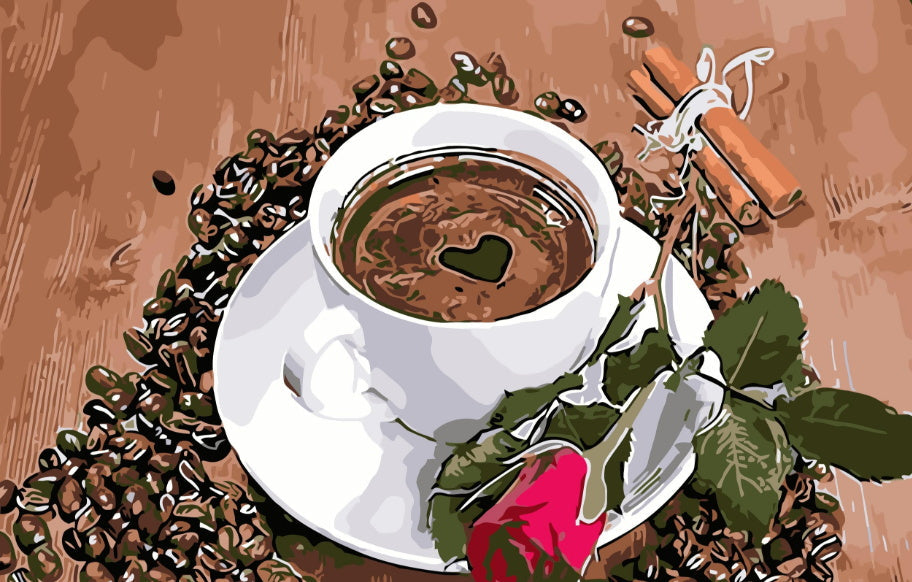 Koffie en Rozen Schilderen op Nummers