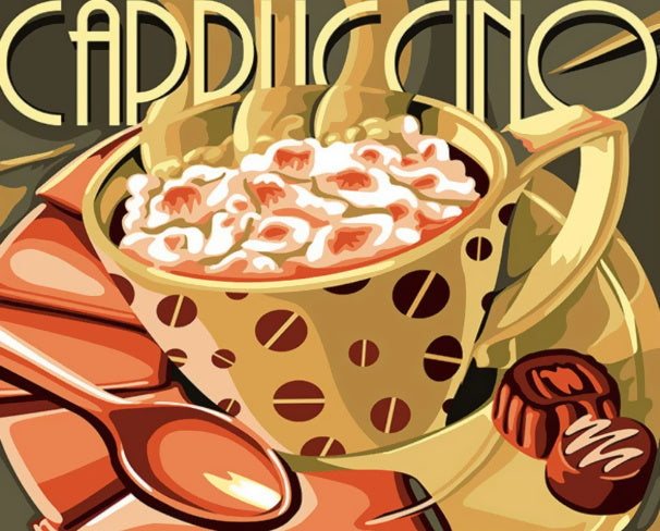 Koffie-illustratie in Art Deco Stijl Schilderen op Nummers
