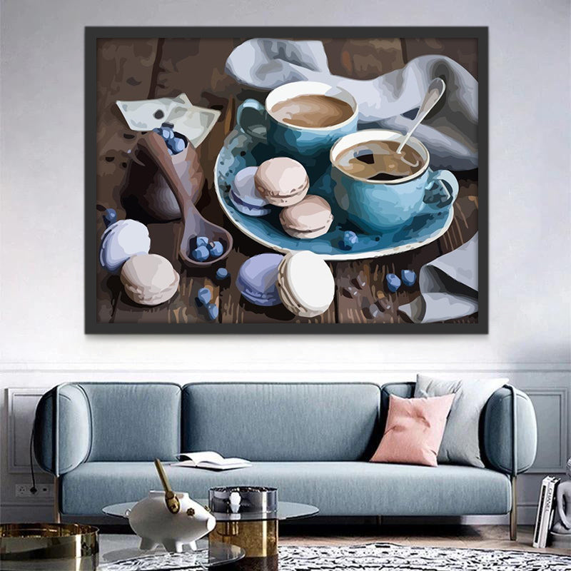 Koffiecupjes en Macarons op Tafel Schilderen op Nummers