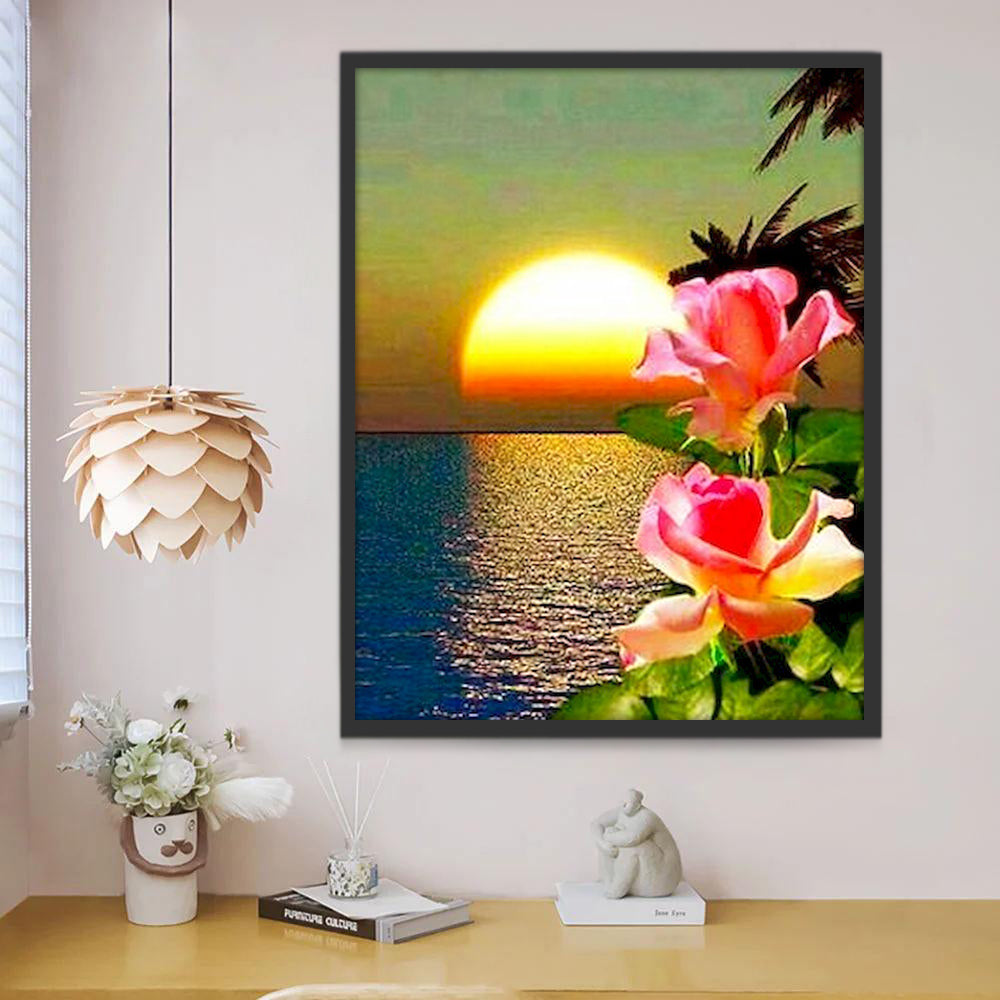 Kokospalmen en Magnolia's bij Zonsondergang Schilderen op Nummers
