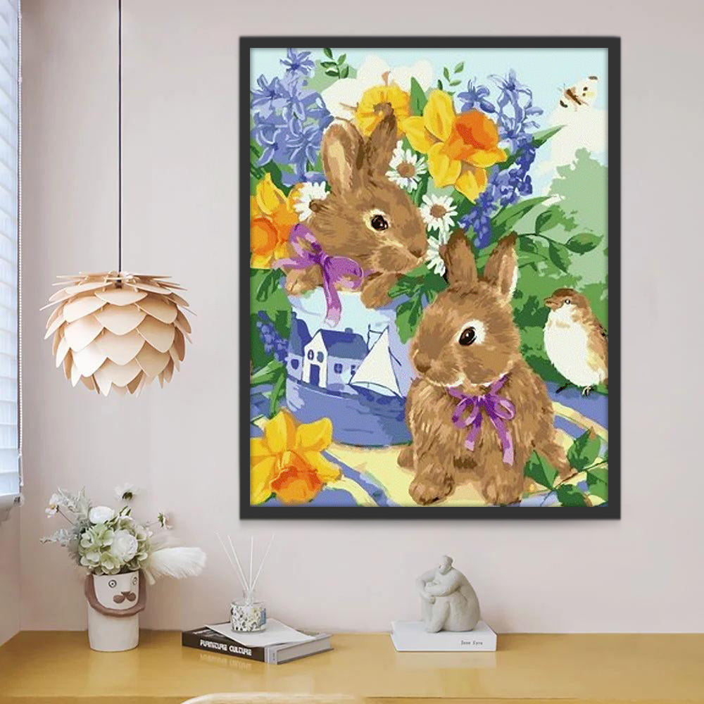 Konijnen Bloemen Vogel Schilderen op Nummers