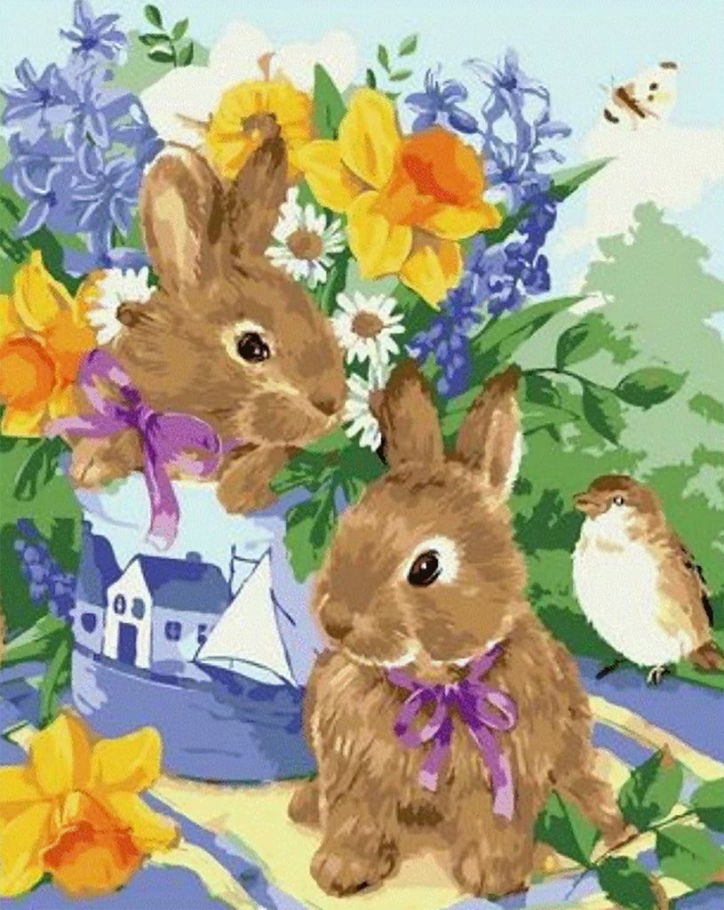 Konijnen Bloemen Vogel Schilderen op Nummers