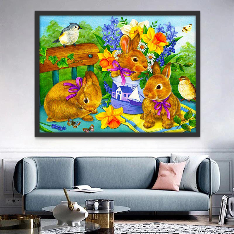 Konijnen Bloemen Vogels Schilderen op Nummers