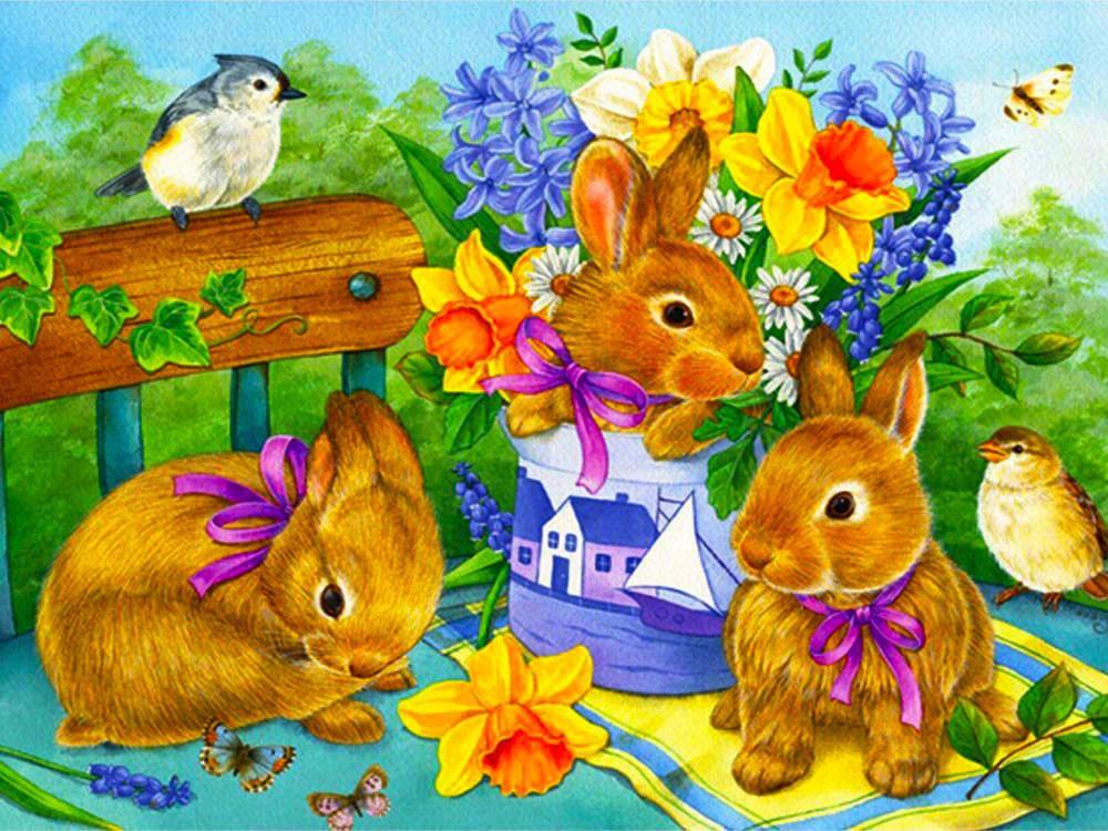 Konijnen Bloemen Vogels Schilderen op Nummers