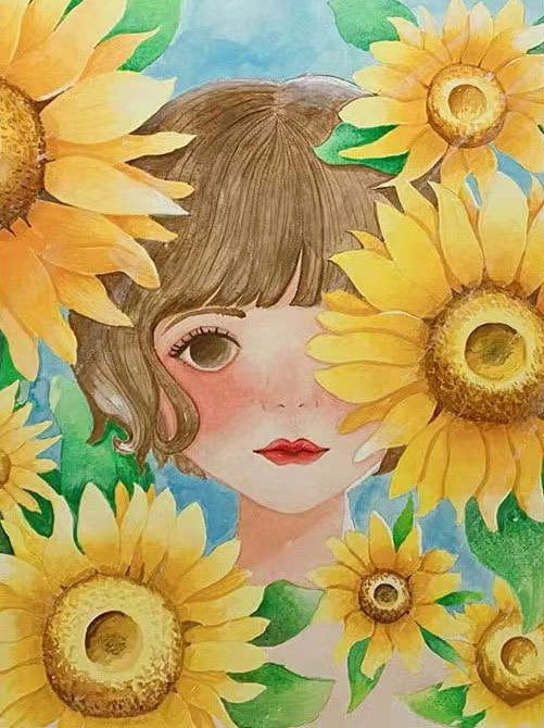 Kortharige Schoonheid in de Bloemen Schilderen op Nummers