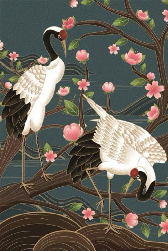 Kraanvogels en Roze Bloemen Schilderen op Nummers