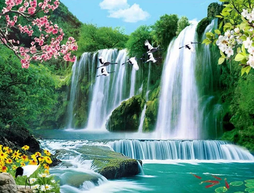 Kranen en Waterval Schilderen op Nummers