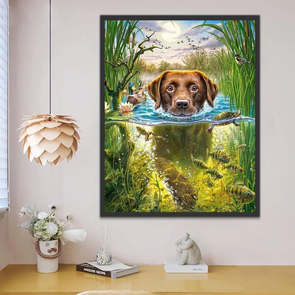 Labrador in het Water Schilderen op Nummers