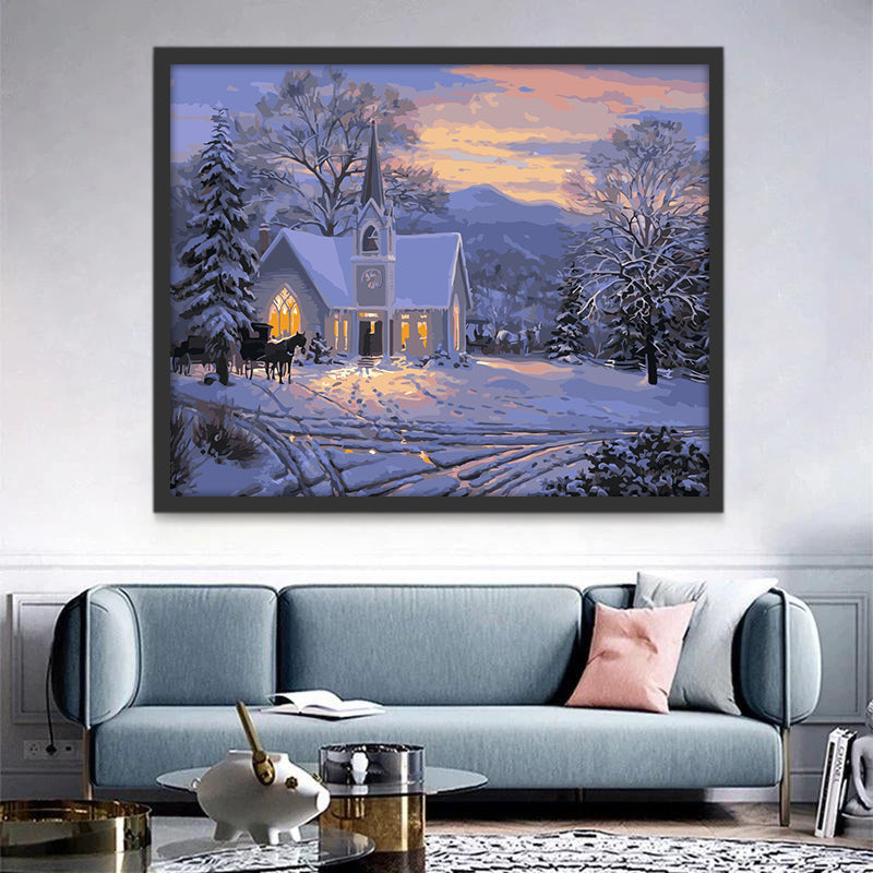 Landhuis en Koets op een Besneeuwde Nacht Schilderen op Nummers