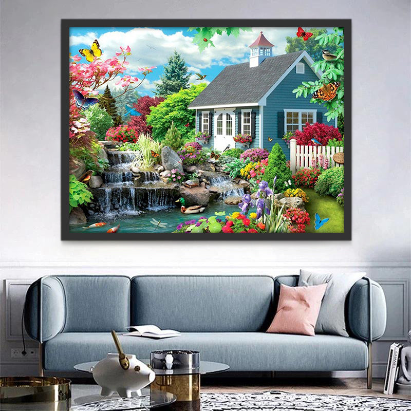 Landhuis met Vijver en Tuin Schilderen op Nummers