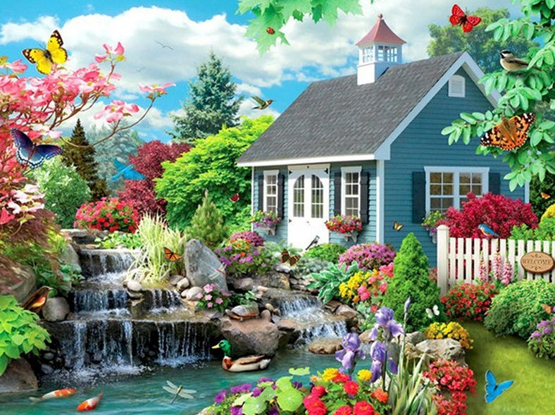 Landhuis met Vijver en Tuin Schilderen op Nummers
