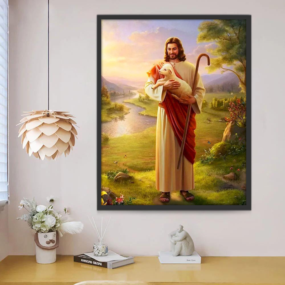 Lange Man met een Lammetje Christendom Schilderen op Nummers