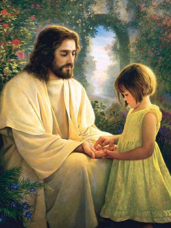 Langharige Man en Schattig Meisje Christendom Schilderen op Nummers