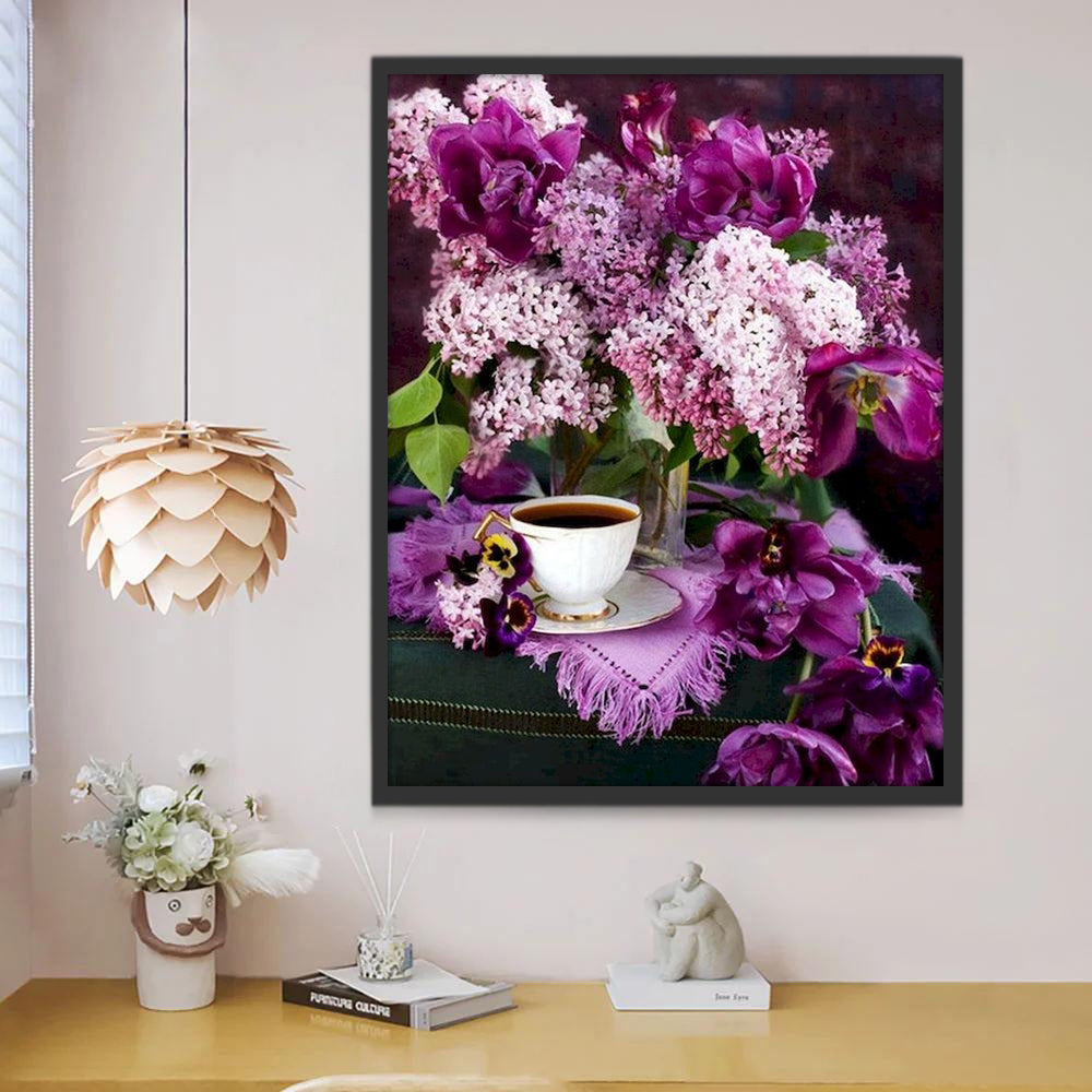 Lavendel bij de koffie Schilderen op Nummers