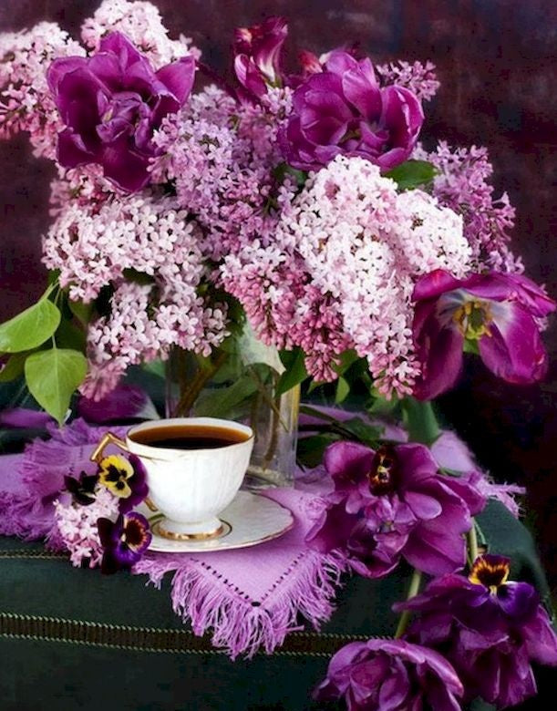 Lavendel bij de koffie Schilderen op Nummers