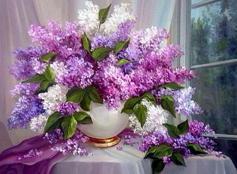 Lavendel bij het raam Schilderen op Nummers