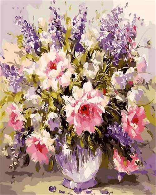 Lavendel en roze rozen Schilderen op Nummers