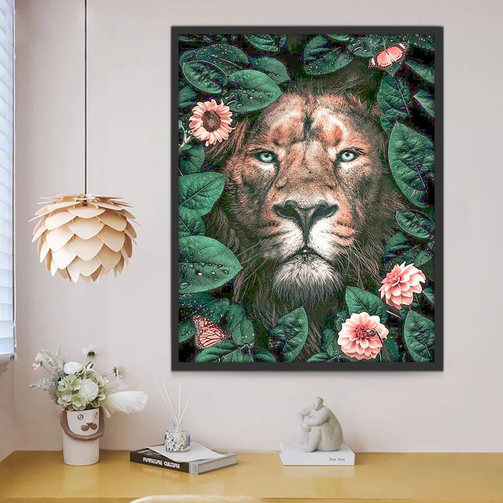 Leeuw en Roze Bloemen Schilderen op Nummers