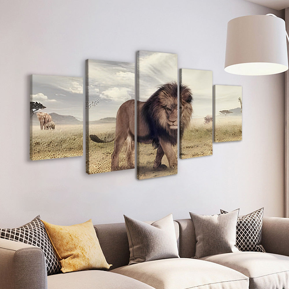 Leeuw in de Steppe 5 Platen Schilderen op Nummers