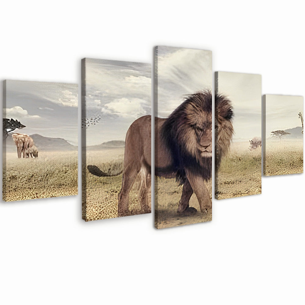 Leeuw in de Steppe 5 Platen Schilderen op Nummers