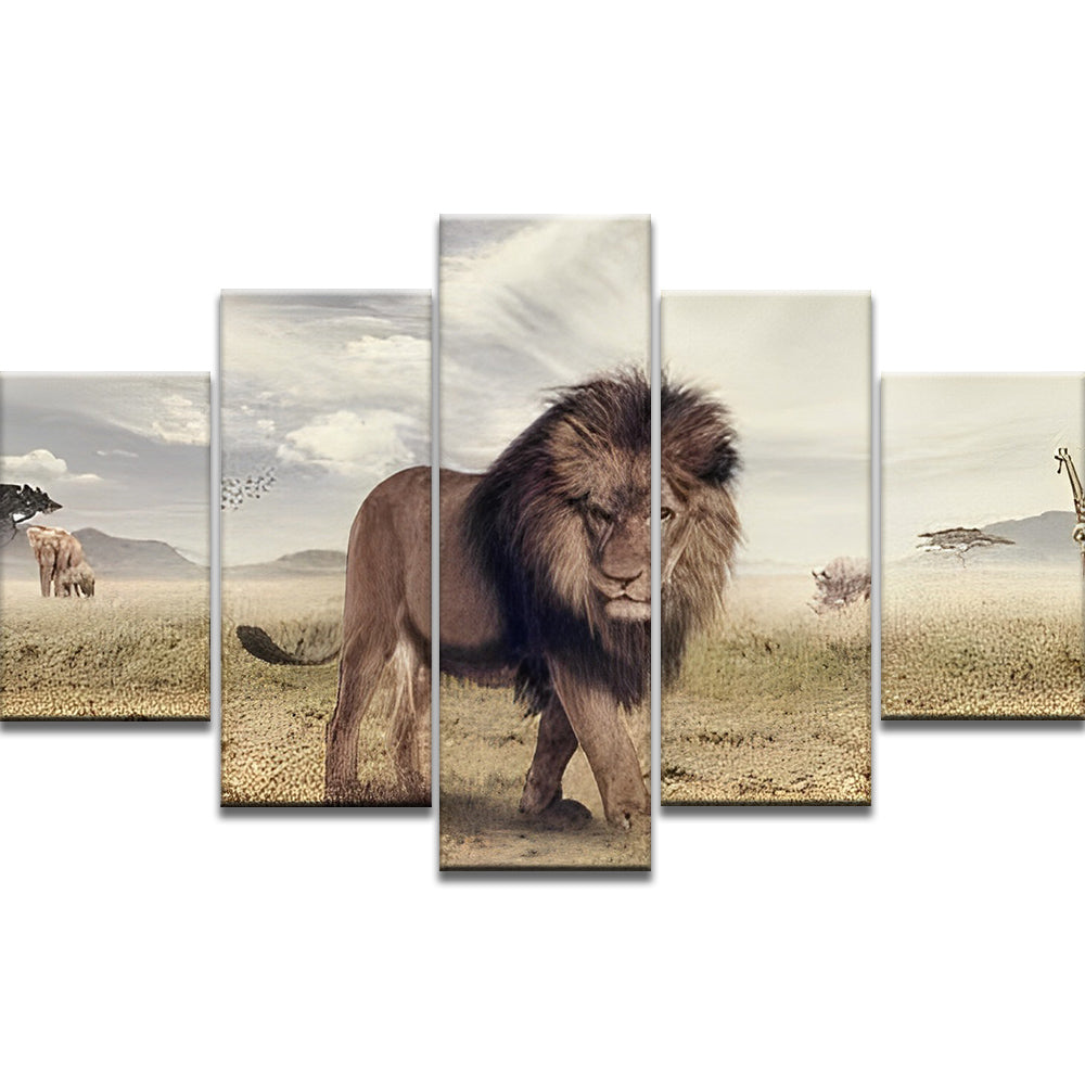 Leeuw in de Steppe 5 Platen Schilderen op Nummers