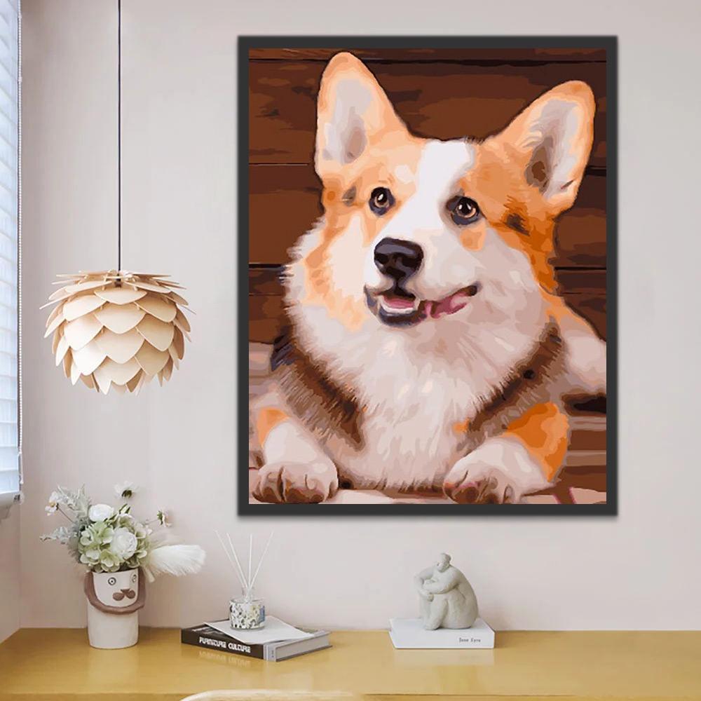 Leuke Langharige Corgi Schilderen op Nummers