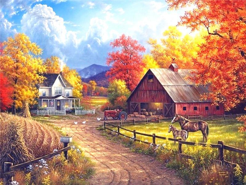 Leven op de Boerderij in de Herfst Schilderen op Nummers