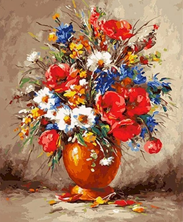 Levendig olieverfschilderij stijl weelderige bloemen Schilderen op Nummers