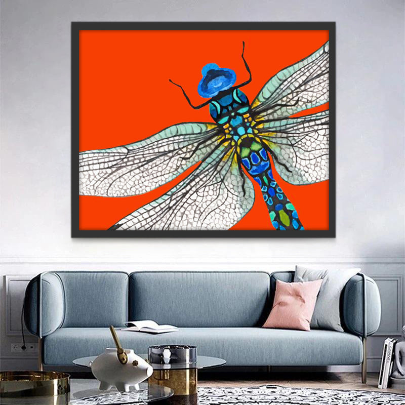 Libelle op Rode Achtergrond Schilderen op Nummers