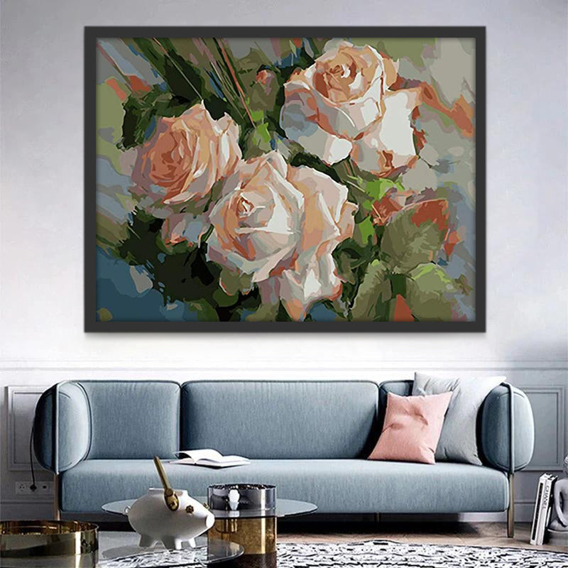Licht wit-roze rozen Schilderen op Nummers