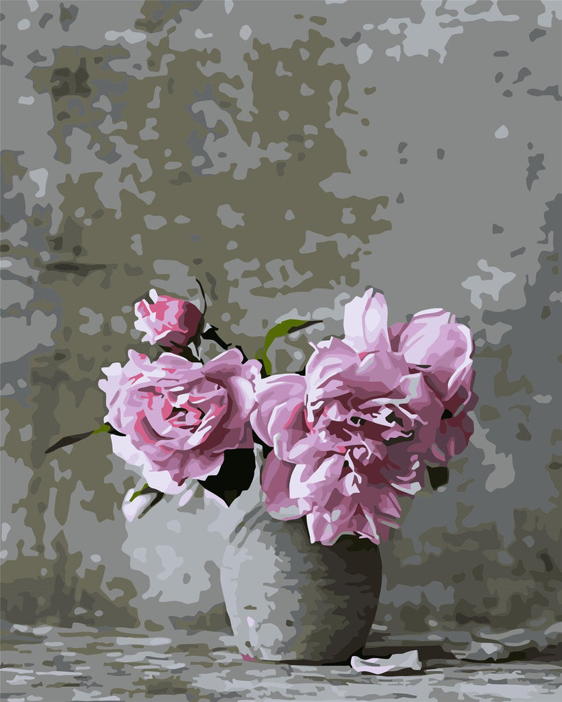 Lichtpaarse bloemen tegen een effen achtergrond Schilderen op Nummers