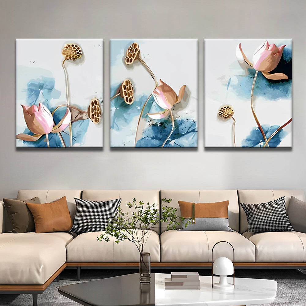 Lotus Decoratief Schilderij 3 Platen Schilderen op Nummers