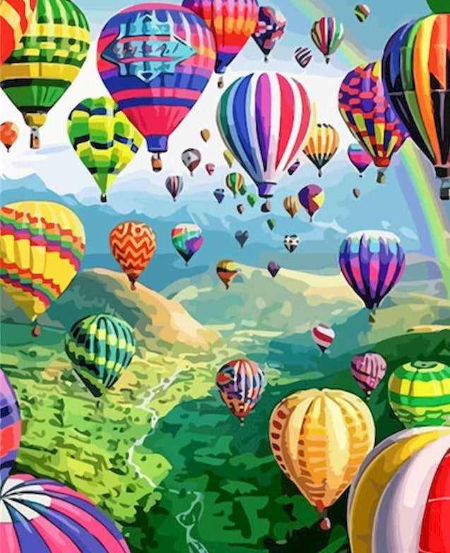 Luchtballonnen boven Groene Heuvels Schilderen op Nummers
