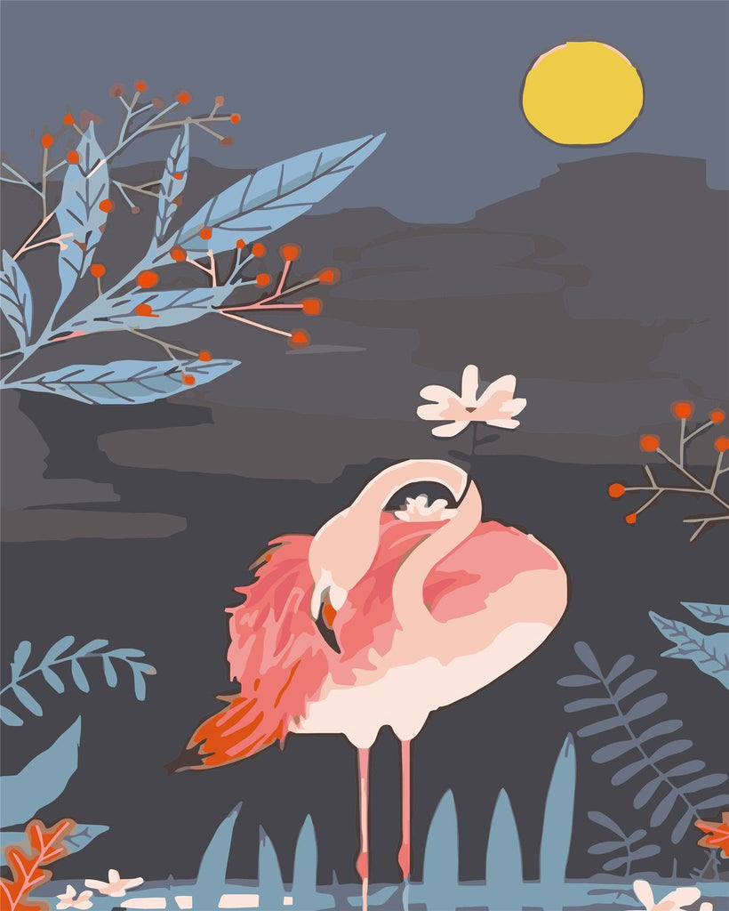 Maan en Flamingo Schilderen op Nummers