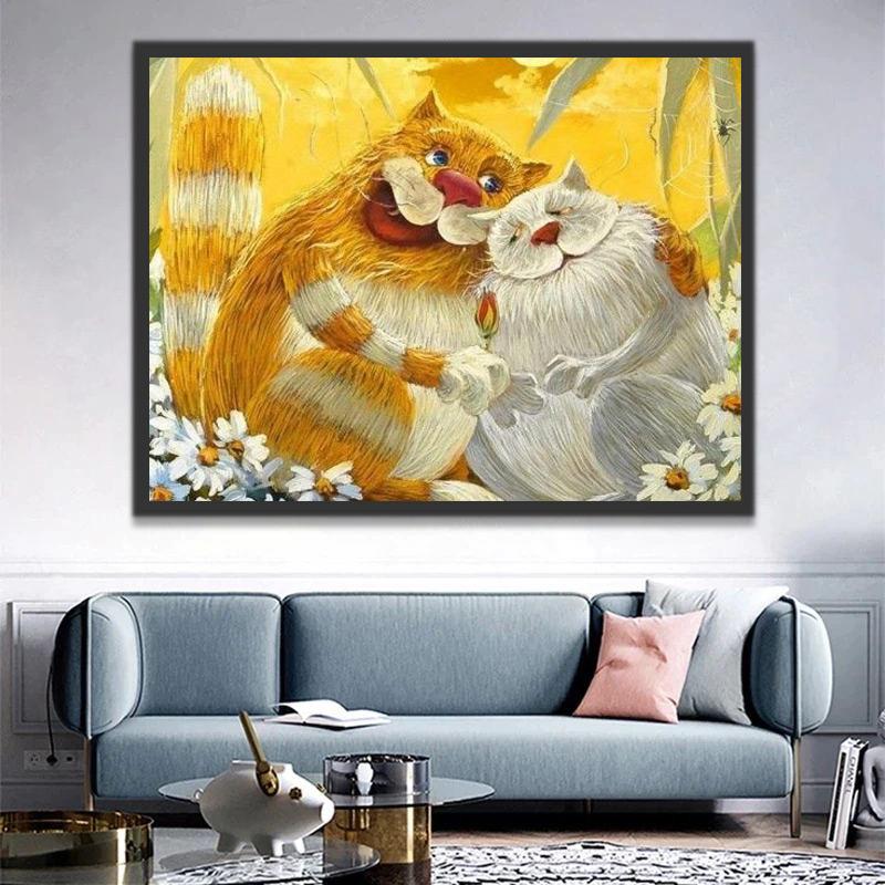 Madeliefje en Liefhebbend Kattenpaar Schilderen op Nummers
