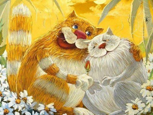 Madeliefje en Liefhebbend Kattenpaar Schilderen op Nummers