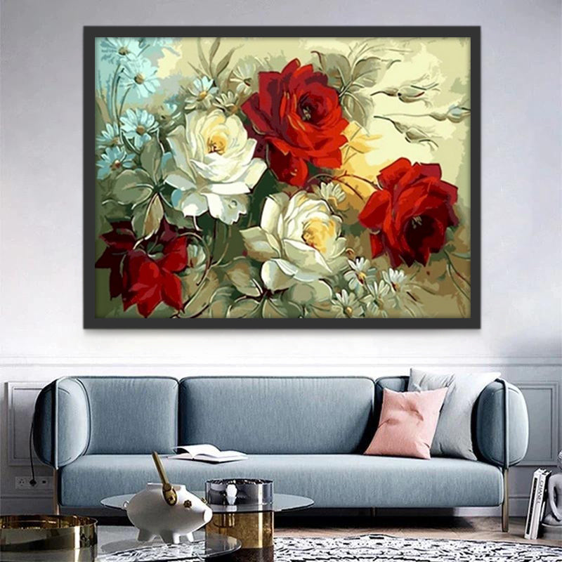 Madeliefjes en Witrode Bloemen Schilderen op Nummers