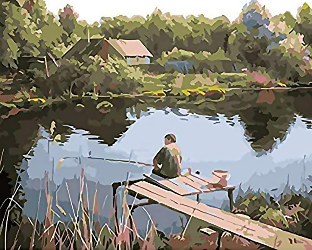 Man aan het Vissen bij de Rivier Schilderen op Nummers