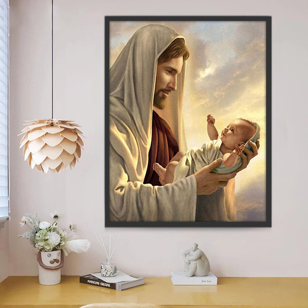 Man met Baby in Zijn Armen Christendom Schilderen op Nummers