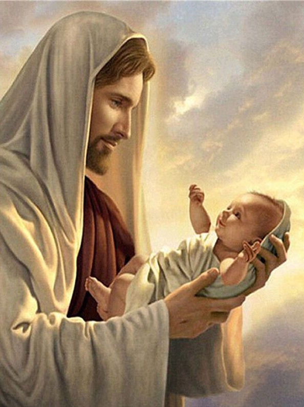 Man met Baby in Zijn Armen Christendom Schilderen op Nummers