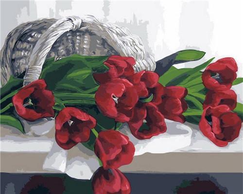 Mand en Rode Bloemen op de Vloer Schilderen op Nummers