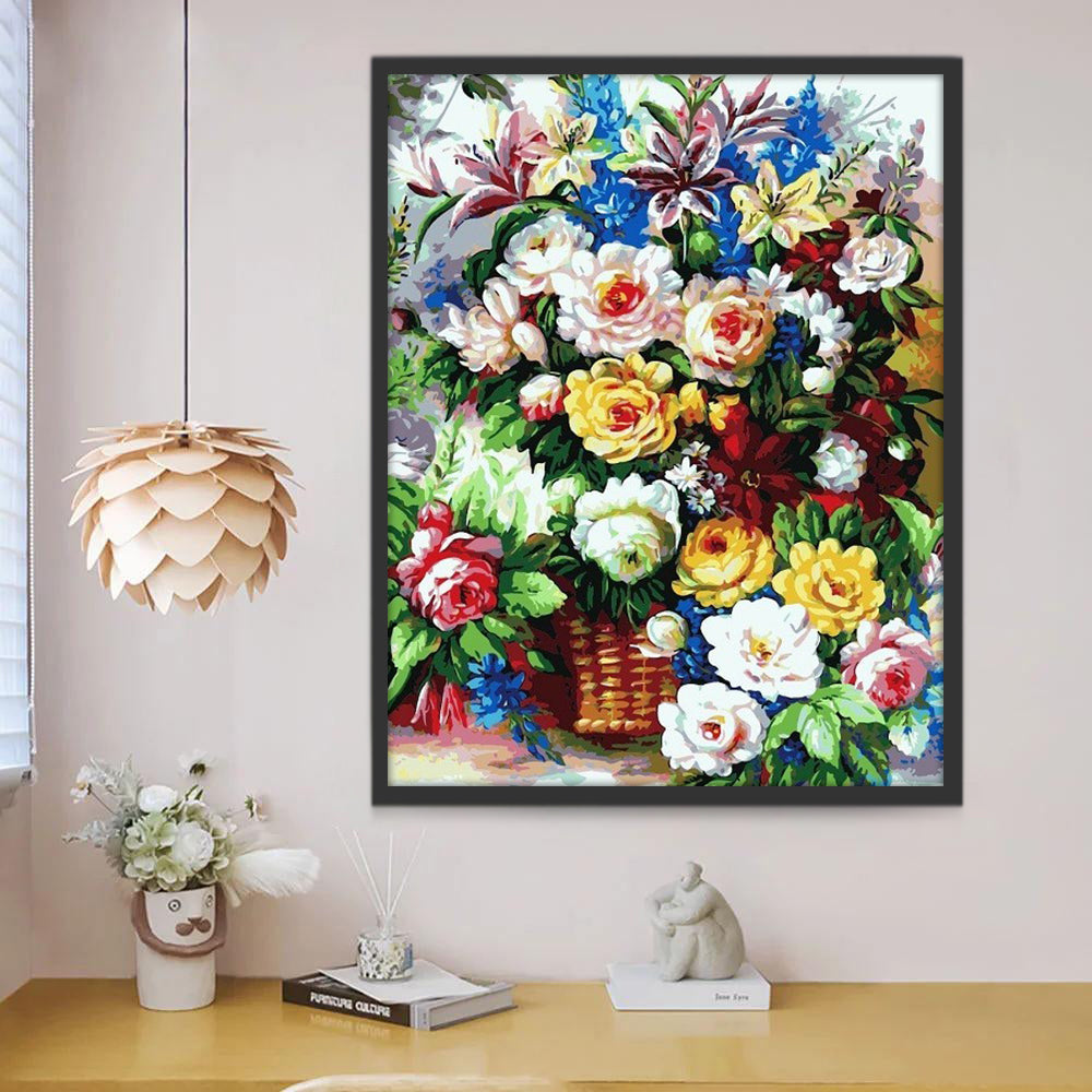 Mand met Kleurrijke Bloemen Schilderen op Nummers