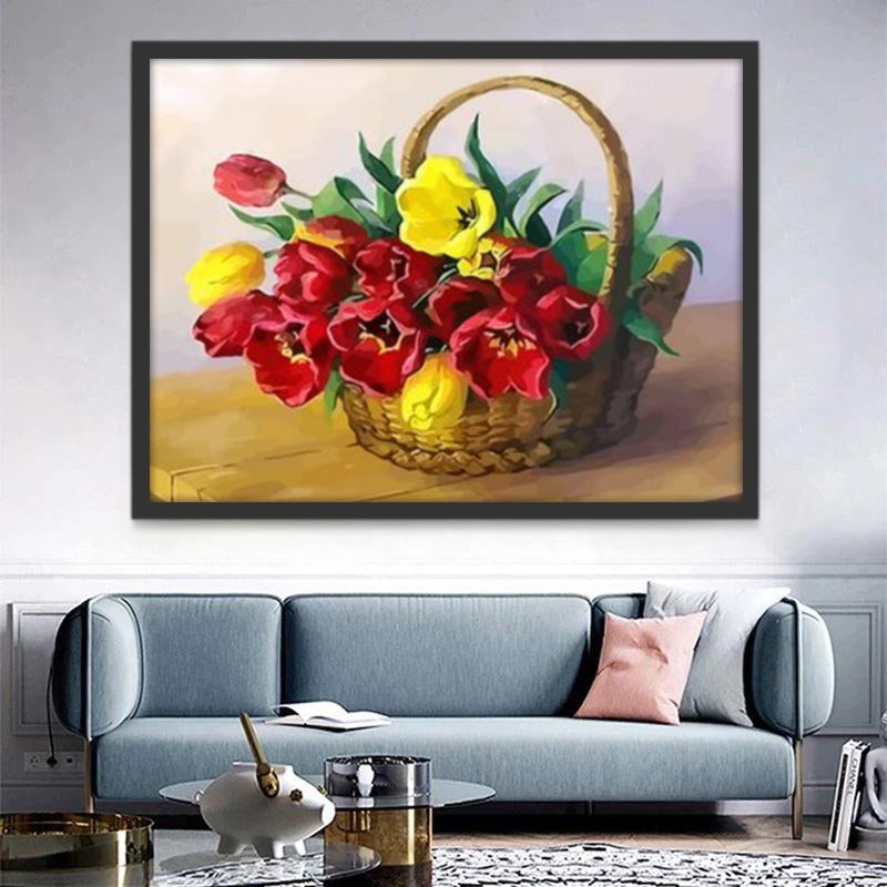 Mand met Rode en Gele Bloemen Schilderen op Nummers