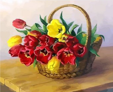 Mand met Rode en Gele Bloemen Schilderen op Nummers