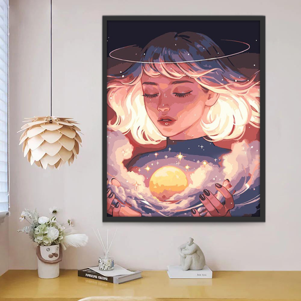 Meisje met de Planeet in haar Hand Schilderen op Nummers