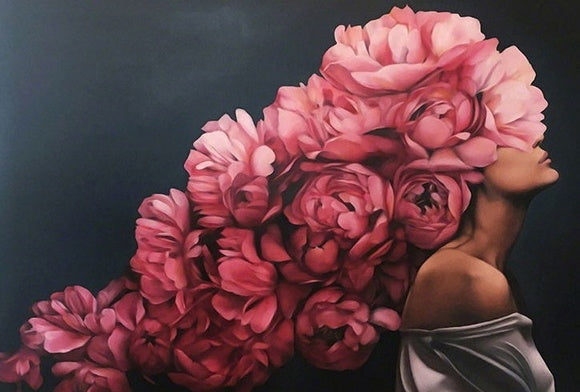 Meisje met Roze Pioenroos als Haarsieraad Schilderen op Nummers