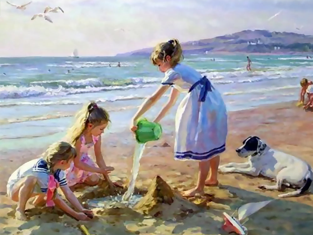 Meisjes Spelen op het Strand Schilderen op Nummers