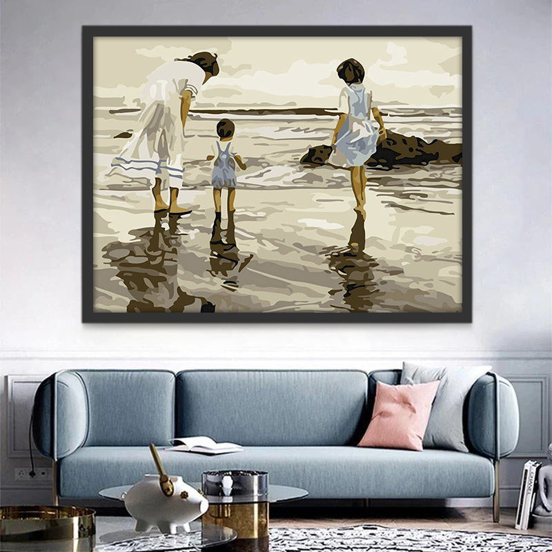 Mensen Spelen in het Water bij de Zee Schilderen op Nummers